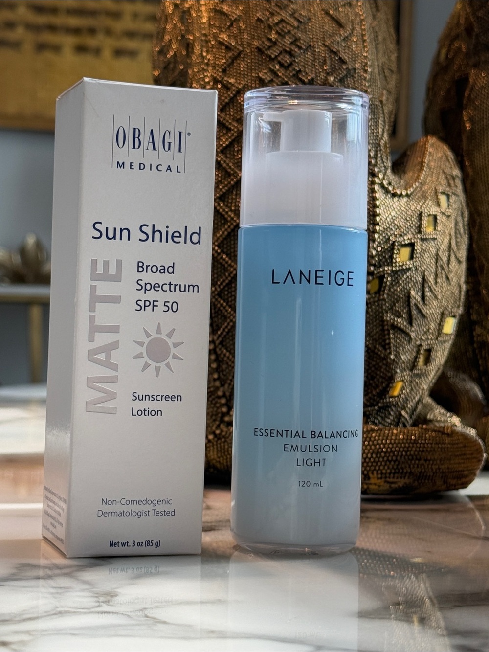 LANEIGE Essential Balancing Emulsion Light – OBAGI Sun Shield Matte SPF 50